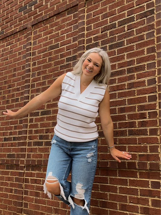 Khaki Stripe Sweater Tank