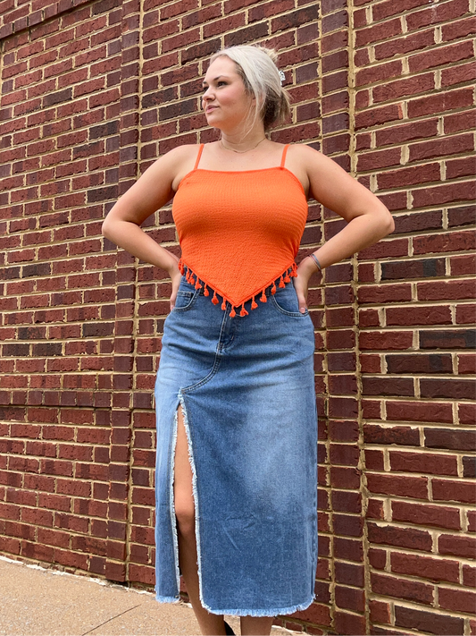 Frayed Edge Denim Skirt